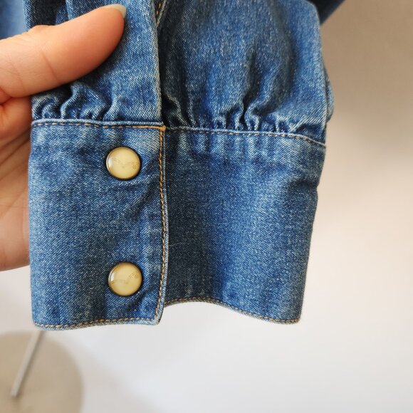 Vintage Y2K Levi's Denim Western Shirt Pearl Snap Long Sleeve Stretch Cotton - Picture 7 of 12